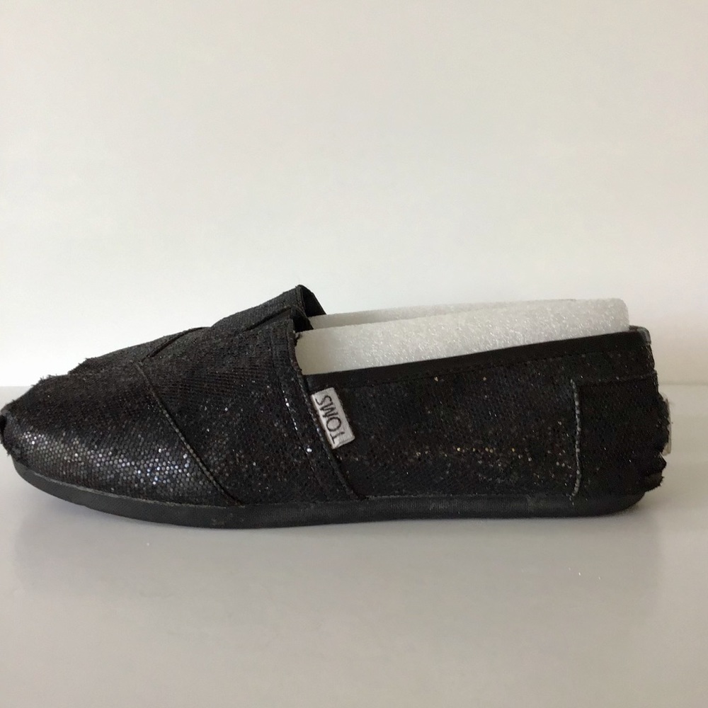 Toms Black Glitter Canvas Espadrille Flats Sz 7.5